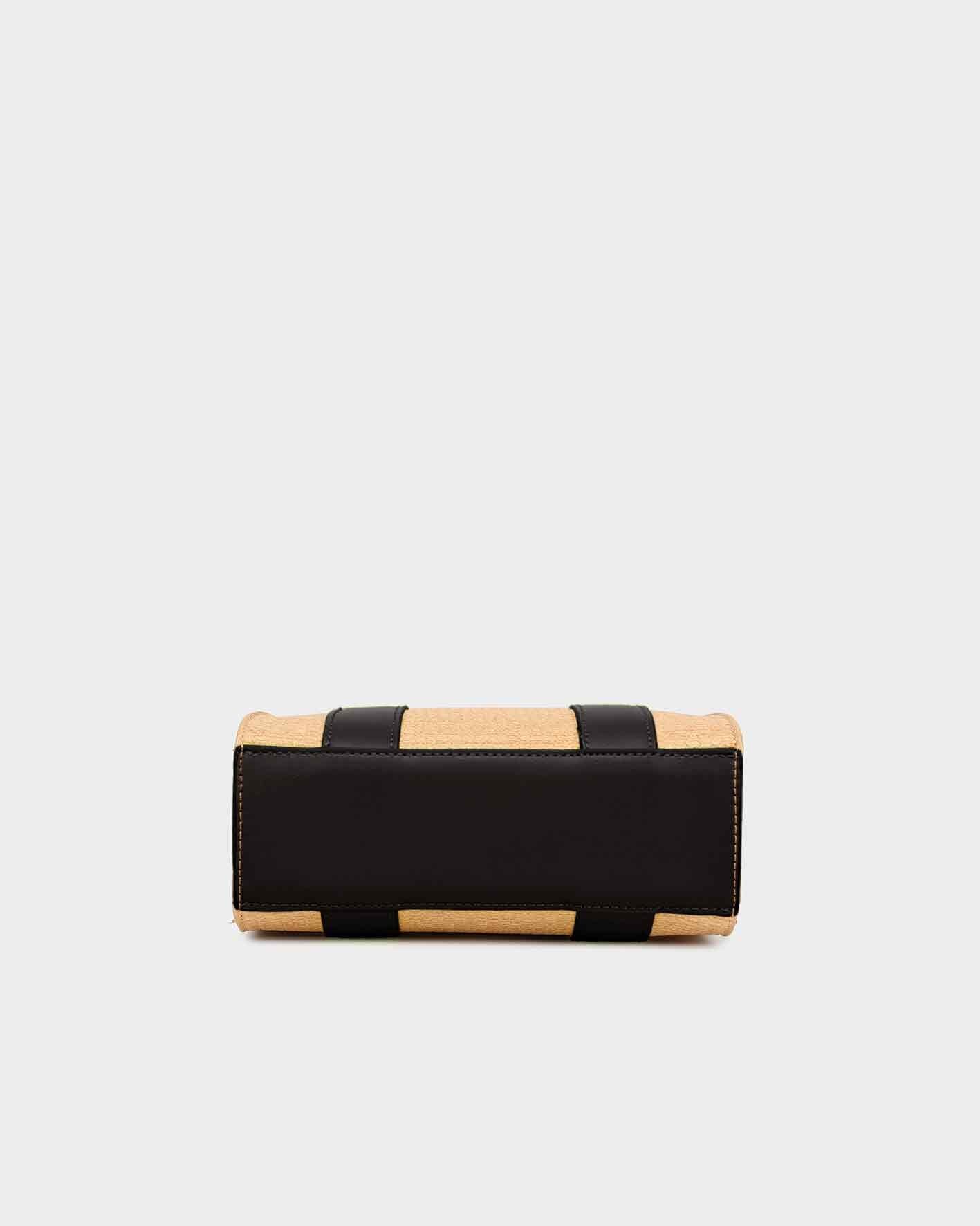 Pebble Leather Mini Tote Bag in Black & Beige