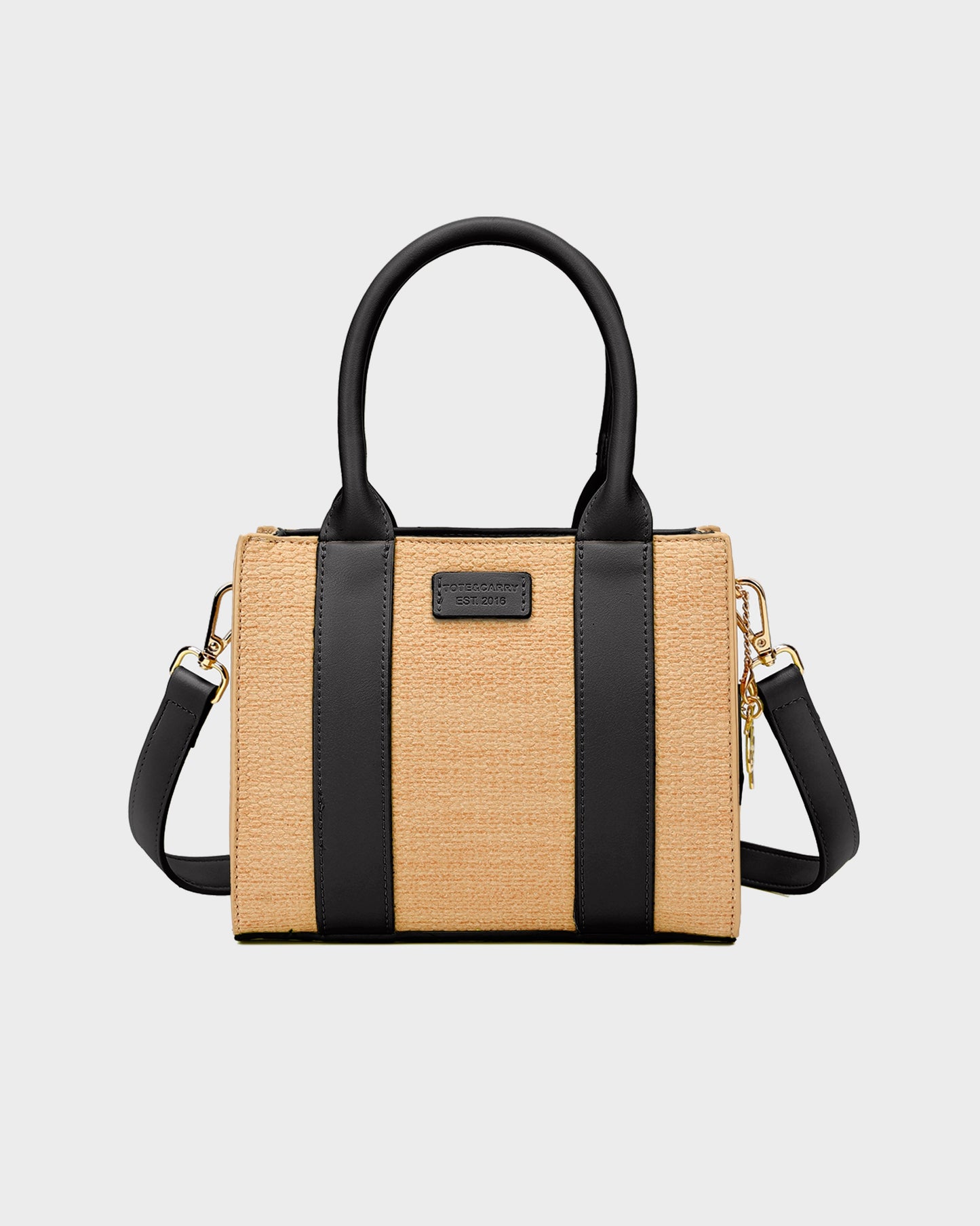 Pebble Leather Mini Tote Bag in Black & Beige