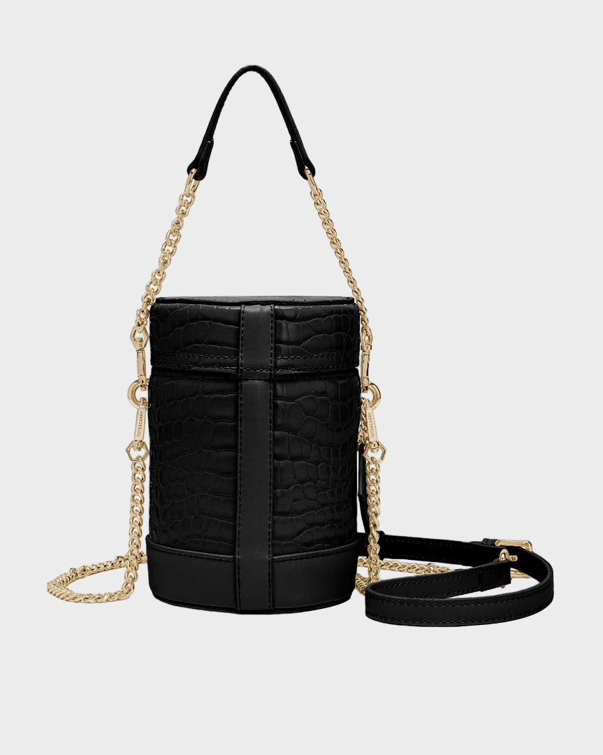Petit Croc Barrel Purse in Black