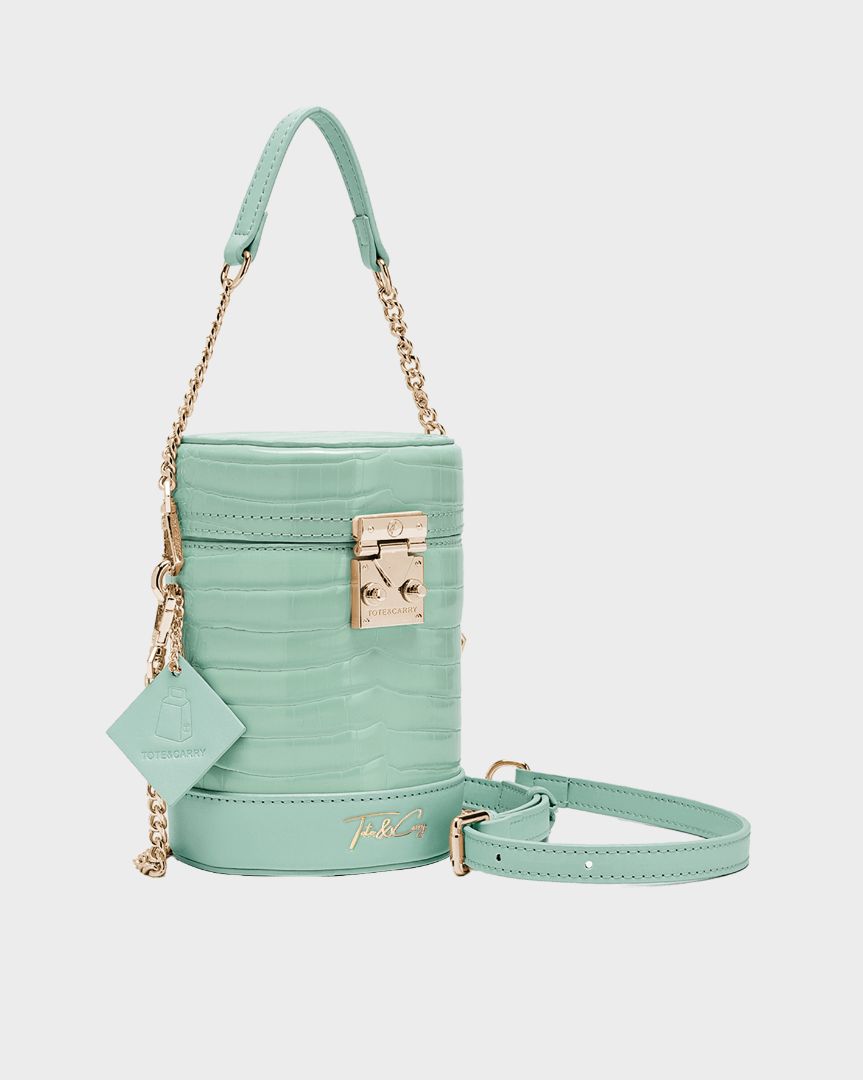 Petit Croc Barrel Purse in Turquoise