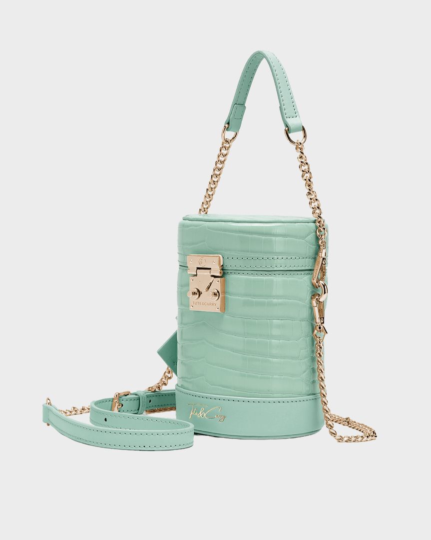 Petit Croc Barrel Purse in Turquoise