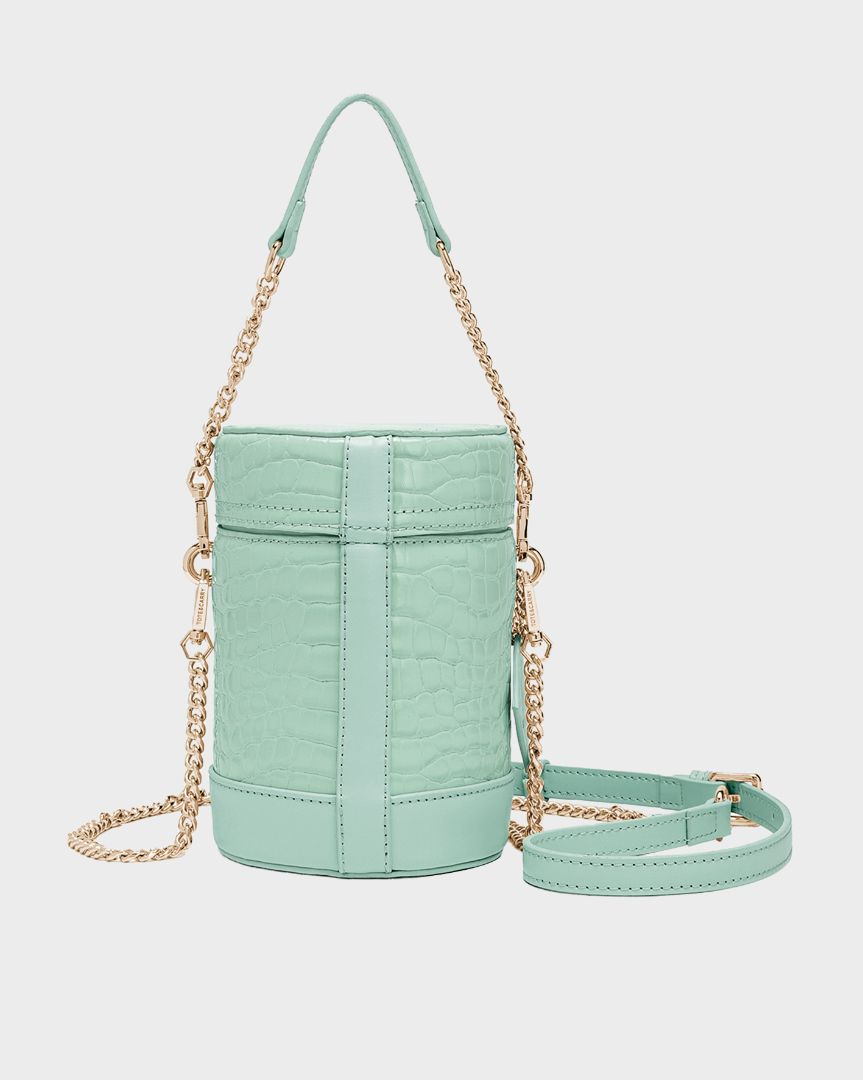 Petit Croc Barrel Purse in Turquoise