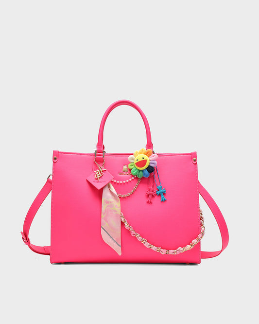 Charm Max Mini Tote Bag in Neon Pink