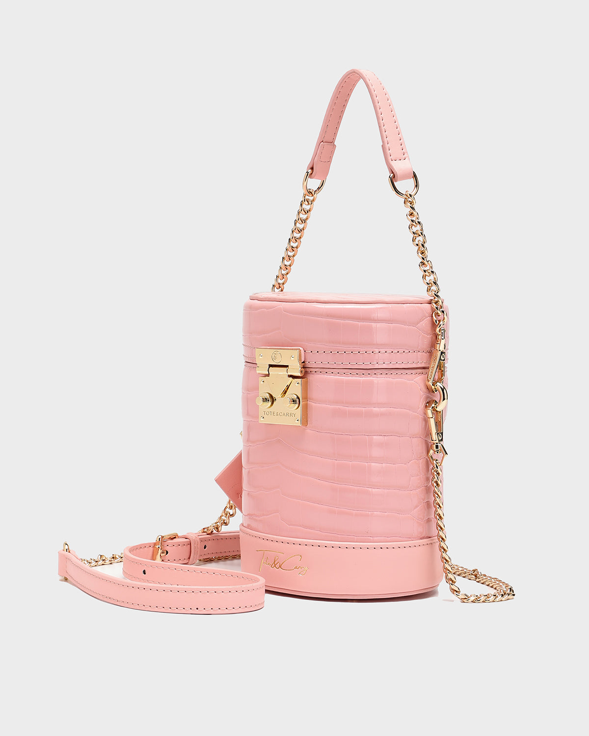 Petit Croc Barrel Purse in Candy Pink