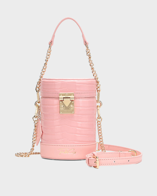 Petit Croc Barrel Purse in Candy Pink