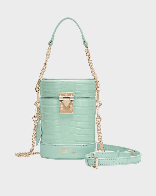 Petit Croc Barrel Purse in Turquoise